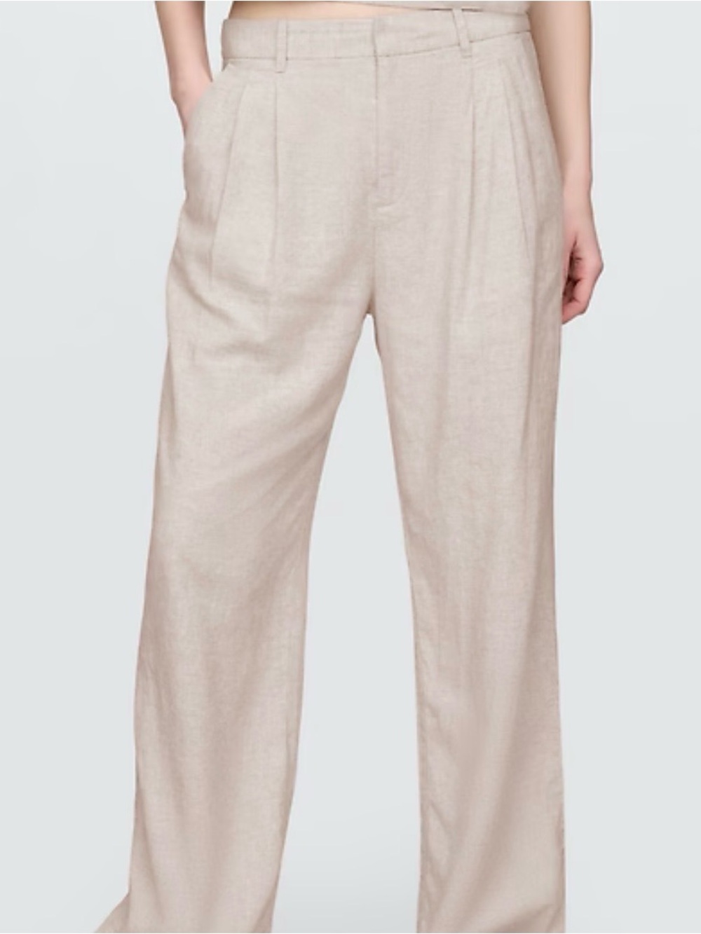 High-Rise Linen-Blend Cream Trousers